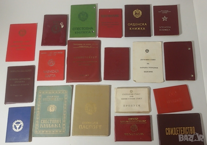Лот ~20 стари документи; карти (партийни, спестовни), пропуски, книжки (здравна, орденска), награди, снимка 1