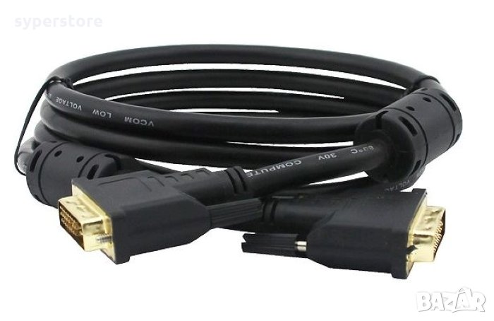 Кабел DVI 24+1 Dual Link с 2 Ферита Мъжко - Мъжко 1.8м VCom SS001239 Черен, Cable DVI M/M, снимка 1