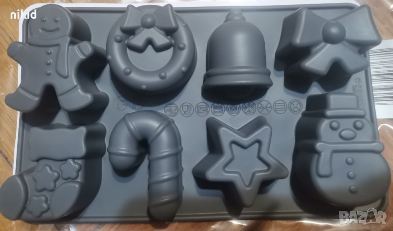 8 Големи Коледни фигурки дълбок силиконов молд форма фондан гипс сапун шоколад декор, снимка 1