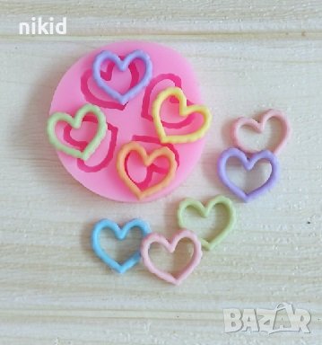 4 тънки сърца сърце контур силиконов молд форма фондан декор, снимка 1