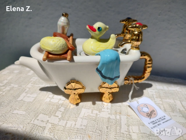 Уникален декоративен чайник Вана с патенце Swineside Англия