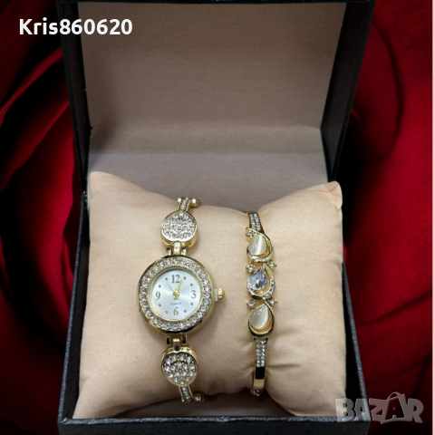 Красив комплект от дамски часовник с гривна в елегантен дизайн с камъни цирконии Gift3, снимка 1