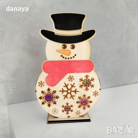 6097 Голям светещ снежен човек MDF коледна украса с LED многоцветни светлини, снимка 5 - Декорация за дома - 51466137