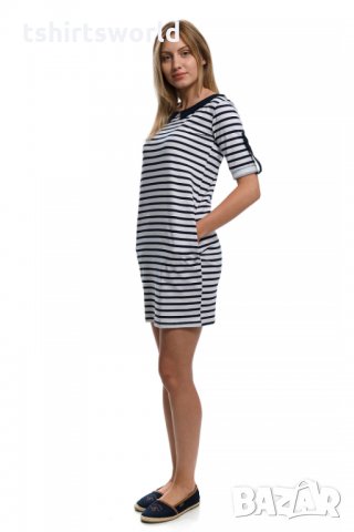 Страхотна нова дамска свободно падаща моряшка рокля с яка, снимка 6 - Рокли - 28375461