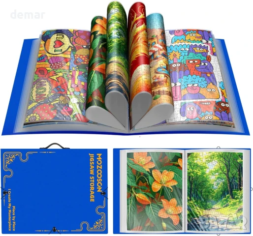 MOZOOSON Папка за съхранение на пъзели, Аксесоари за пъзели с 25 джоба, синя