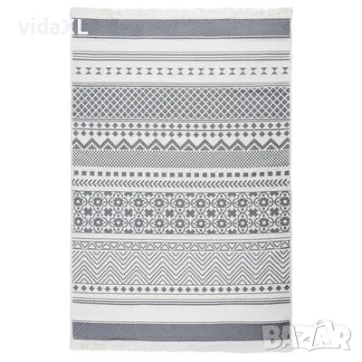 vidaXL Килим, сиво и бяло, 160x230 см, памук（SKU:340121）, снимка 1 - Килими - 48819067