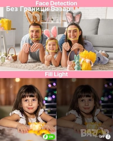 Нов Фотоапарат камера 44MP, 1080P, 16x зуум, детски, начинаещи, розов, снимка 4 - Фотоапарати - 52308163