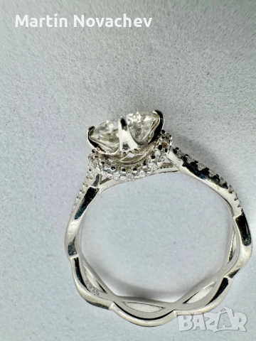Сребърен пръстен с мойсанит (Диамант) 1 карат, снимка 10 - Пръстени - 51684521