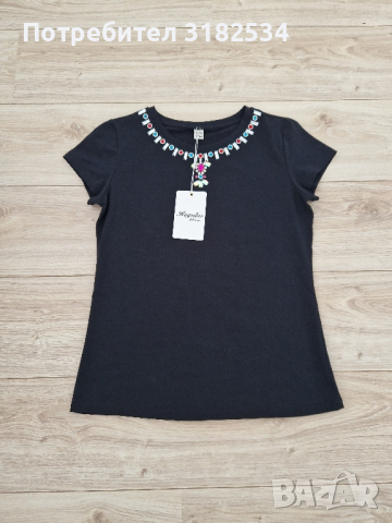 Нова черна блузка , снимка 2 - Тениски - 44622234