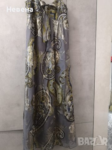 Бутикова Рокля от Естествена коприна, нова, сиво и златно, размер L, снимка 8 - Рокли - 42472238