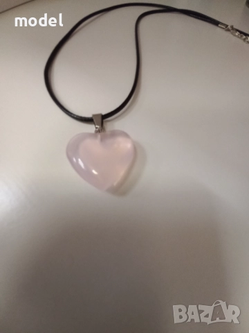 Колие Сърце Розов кварц комплект с гривна , снимка 2 - Колиета, медальони, синджири - 46163442