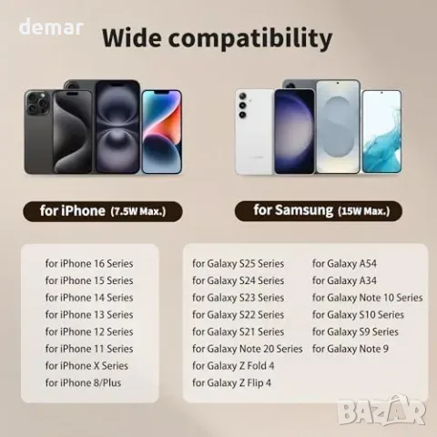 TMKUHOR 15W Qi безжично зарядно с магнитна стойка (поставка) за iPhone и Samsung, снимка 6 - Безжични зарядни - 55849775