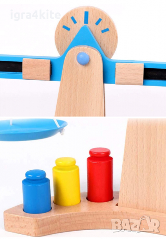 НАМАЛЕНА ЦЕНА! Дървена везна с метални чинийки дървени тежести и магнитна скала, снимка 8 - Образователни игри - 36522235