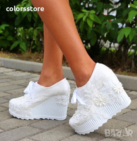 Обувки на платформа - бели - 710-11 , снимка 3 - Дамски елегантни обувки - 31156774