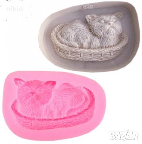 Коте в кош  силиконов молд форма фондан шоколад смола гипс украса декор