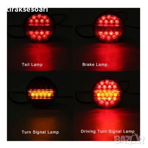  2 Броя LED Кръгли Стопове T459 3 Светлини Ф14см 12V/24V Водоустойчиви, снимка 2 - Аксесоари и консумативи - 50899009