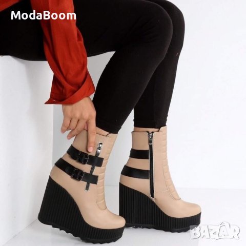 Кожени боти на платформа , снимка 2 - Дамски боти - 42639833
