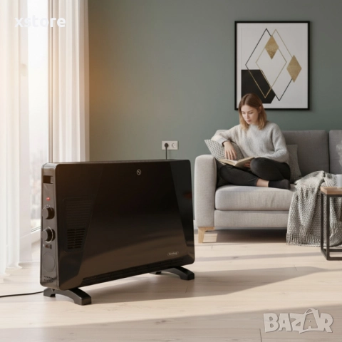 Конвекторен отоплител Rosberg – 2500W, 3 степени, с вентилатор, защита от прегряване (бял или черен), снимка 3 - Отоплителни печки - 52698565