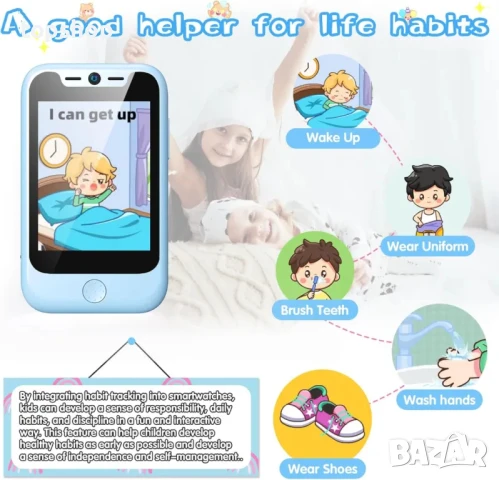 Телефон за деца със сим карта и различни игри, родителски контрол, музика, камера, тъч скрийн - син, снимка 5 - Motorola - 50503805