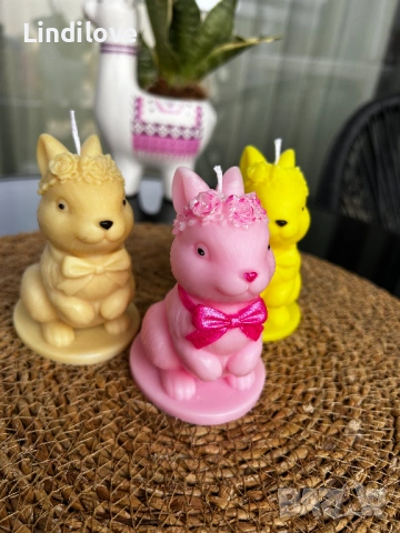 Соева свещ зайче ръчно направена ароматизирана, снимка 3 - Декорация за дома - 53898590