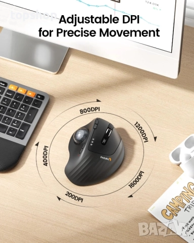 Нова ProtoArc Безжична мишка с тракбол, EM01 NL Ергономична Bluetooth мишка с ролбол, презареждаща.., снимка 2 - Клавиатури и мишки - 51598250