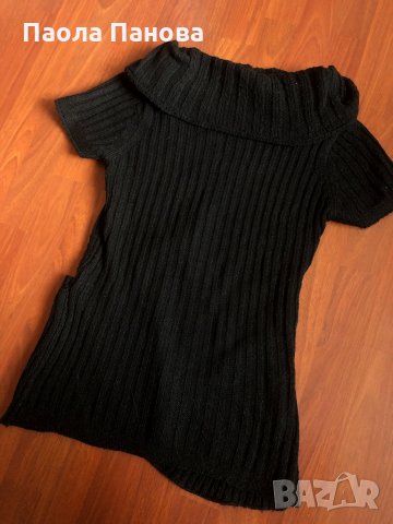 Черно плетено поло с къс ръкав, снимка 3 - Блузи с дълъг ръкав и пуловери - 31056109