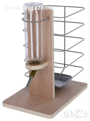 Дървена стойка с поилка и хранилка за сено за Гризачи, 22.5 х 15.5 х 27 см. - Модел: 81832