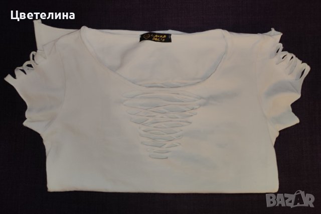 Дамска бяла накъсана тениска размер S цена 15 лв., снимка 5 - Тениски - 42900031