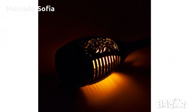 Соларен фенер LED факел с ефект на пламък пластмаса черен 49 cm , снимка 4 - Соларни лампи - 31909970