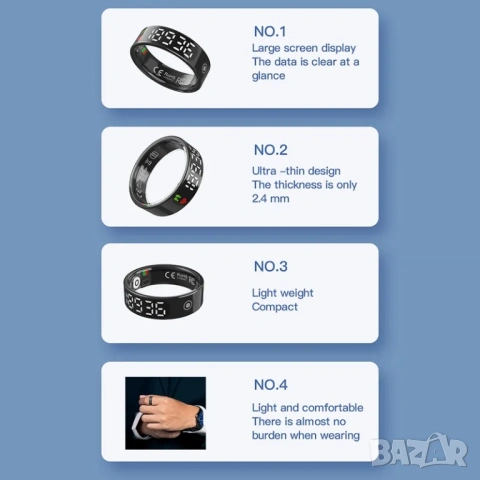 Смарт пръстен TK9 Умен пръстен с дисплей жестове и фитнес функции, снимка 3 - Смарт гривни - 53930062