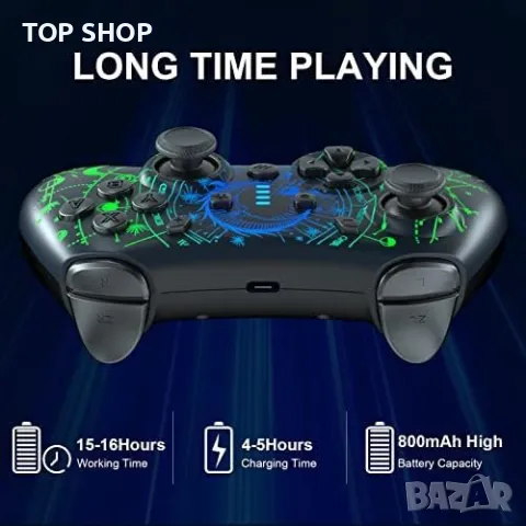 Нов Безжичен Про Контролер джойстик за PC, телефон iPhone, Android, Switch с LED и Турбо, снимка 2 - Аксесоари - 49509666