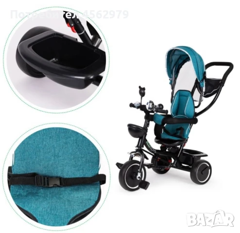 Детска триколка с въртяща се седалка и сенник, синьо и зелено, ECOTOYS, снимка 6 - Детски велосипеди, триколки и коли - 51347859