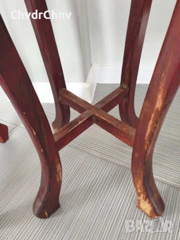 2бр/чифт/92-93см конзолна маса дърворезба-мрамор/дървена масичка-пиедестал-поставка за саксия, снимка 7 - Антикварни и старинни предмети - 52956454