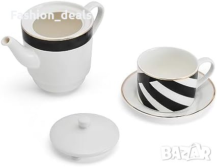 Нов Mikasa Luxe Deco Луксозен Чайник и Чаша с Арт Деко и Злато Подарък, снимка 3 - Други стоки за дома - 42873085