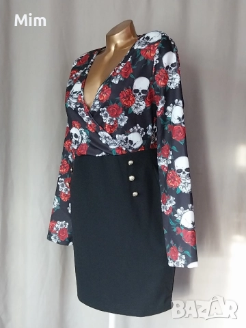 L Антрактивна рокля на цветя и череп, снимка 6 - Рокли - 52150570