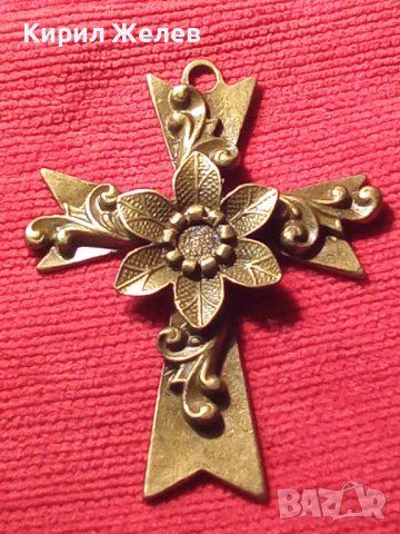 СТАР БРОНЗОВ ФЛОРАЛНО ОРНАМЕНТИРАН ГОЛЯМ НАГРЪДЕН КРЪСТ РЯДКА КРАСИВА ИЗРАБОТКА 24894