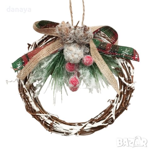 4160 Декоративен коледен венец с елхова клонка, 15 см, снимка 3 - Декорация за дома - 42567683