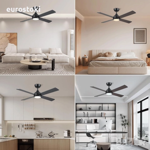 CJOY Безшумен таванен вентилатор с осветление 122 см и дистанционно управление, дървени 4 перки, снимка 2 - Вентилатори - 52566667