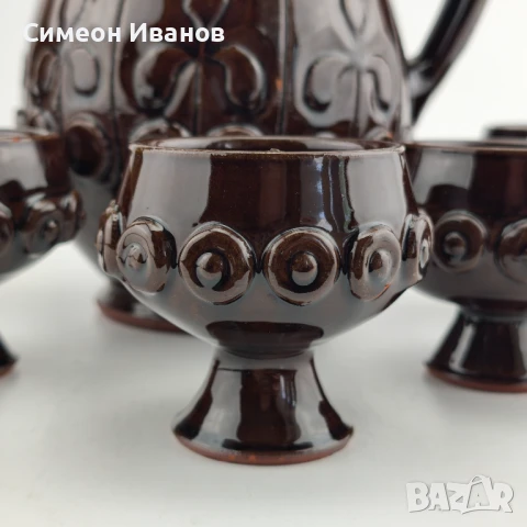 Стар керамичен сервиз за вино 5 чаши и кана #6012, снимка 2 - Други ценни предмети - 50701304