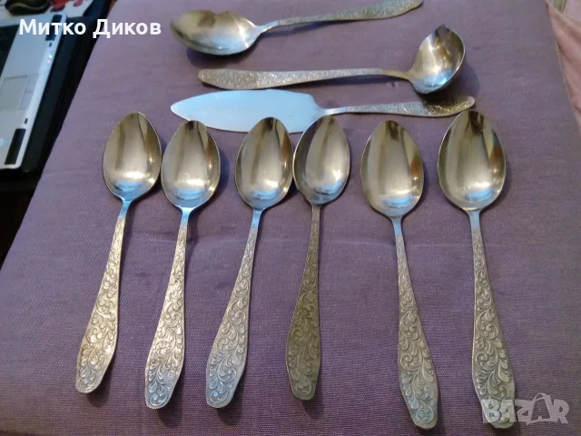 Лъжици нови 6 броя от Нитвенския мет.завод Нитва СССР от соца 200мм и 3 прибора към тях за серв.