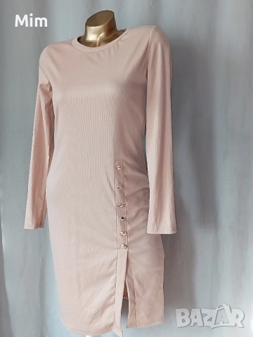 S  Тревисто зелена рокля и L в светло бежаво , снимка 3 - Рокли - 52082830