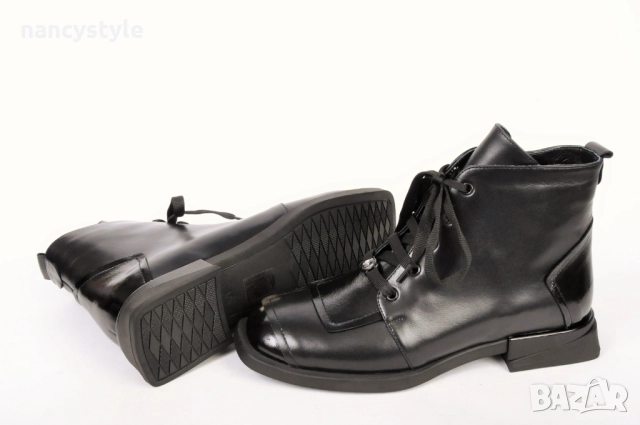 НОВО! Ниски дамски боти от естествена кожа и лак, снимка 4 - Дамски боти - 52289301