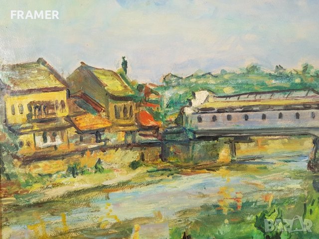 Станка Василева покритият мост в Ловеч 1974 маслени бои, снимка 3 - Картини - 39815280