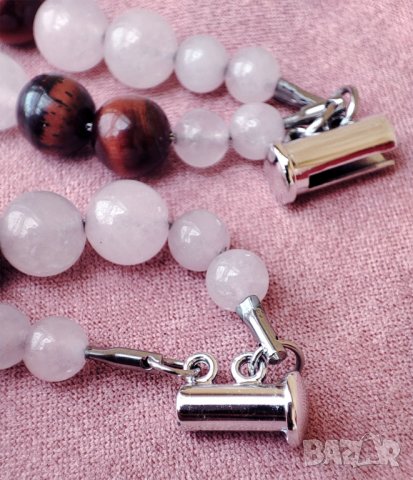 Двойна гривна на любовта с мъниста Дзи, розов кварц и червено тигрово око, снимка 12 - Гривни - 39955263