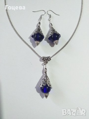 Разкошен комплект бижута в кралско синьо и филигранни орнаменти в цвят Сребро , снимка 6 - Бижутерийни комплекти - 40095817