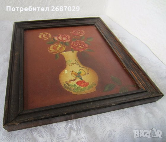 Страхотна стара картина Рози с дървена рамка, снимка 6 - Картини - 29481022
