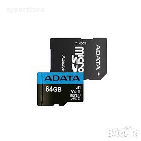 ФЛАШ КАРТА MicroSD 64 GB "A-DATA" + адаптер за SD V10 A1 SS000181 клас 10 високоскоростна