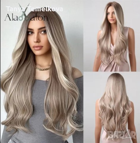 Пепелно руса дълга перука на вълни без бретон