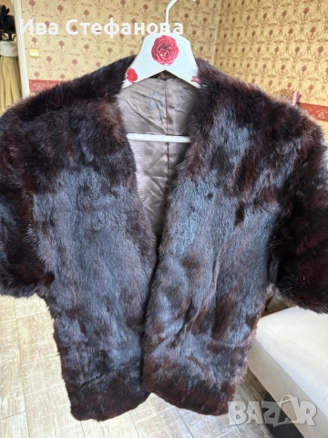 норкова шал наметка болеро от норка естествен косъм кафяв универсален размер 