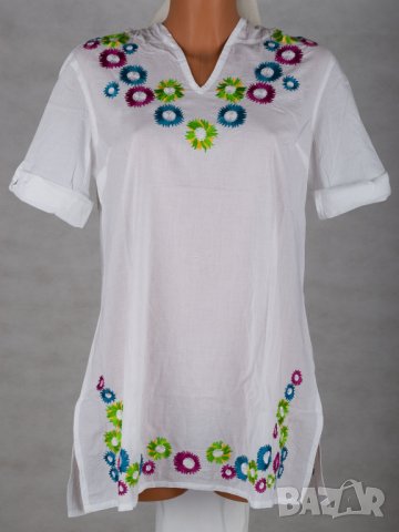 Дамска блуза в бяло с контрастни бродерии марка Tatuum , снимка 2 - Ризи - 38314932